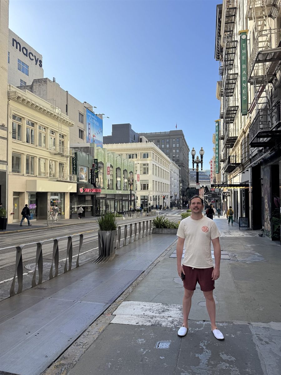 Standing in the middle of downtown San Francisco on the morning after the show, Macy's in the background